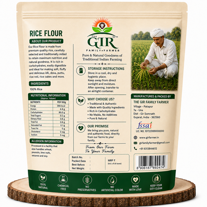 Organic Krishna Kamod Rice Flour in a resealable bag for healthy cooking and baking