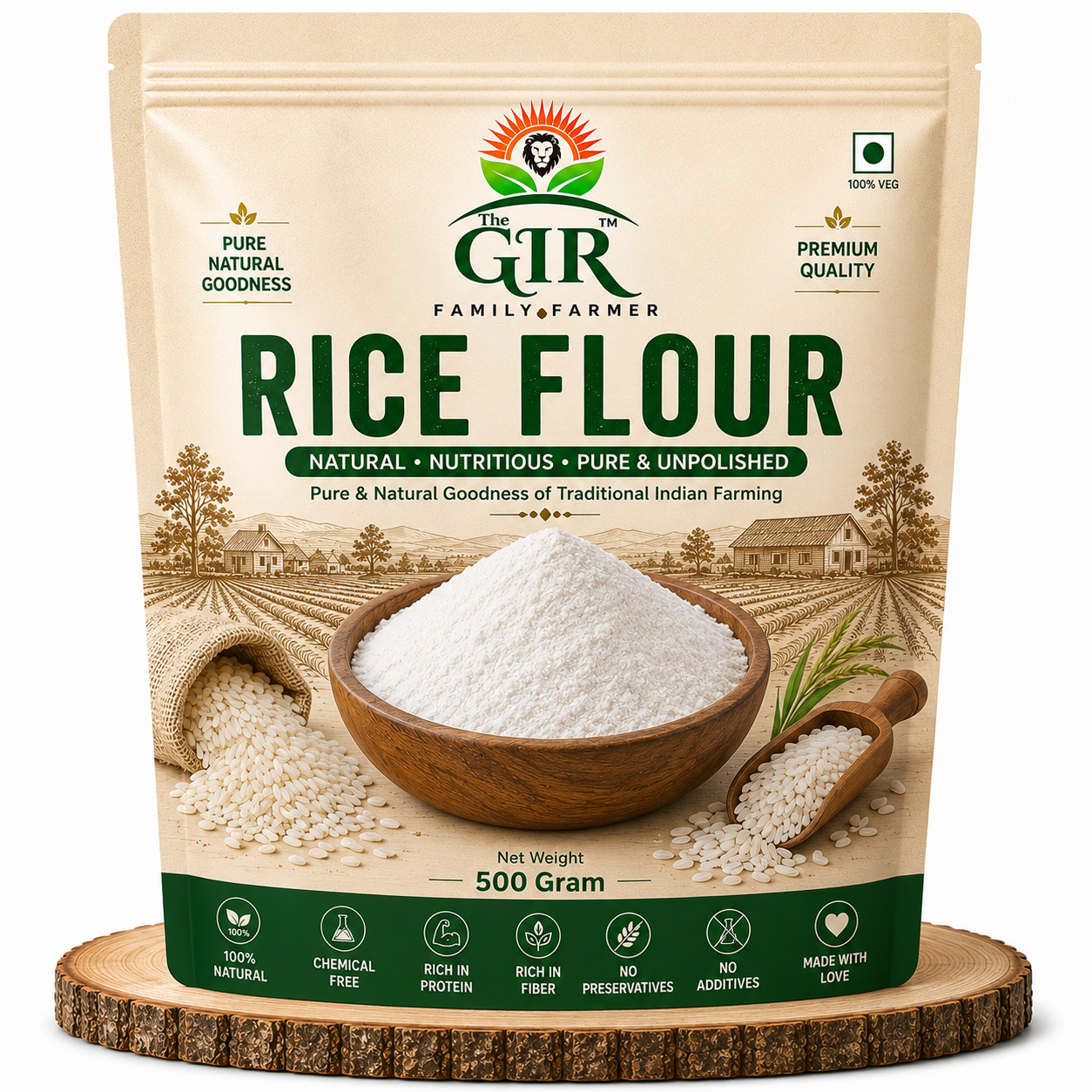 Organic Krishna Kamod Rice Flour in 500 gram pack, pure and unpolished for nutritious cooking