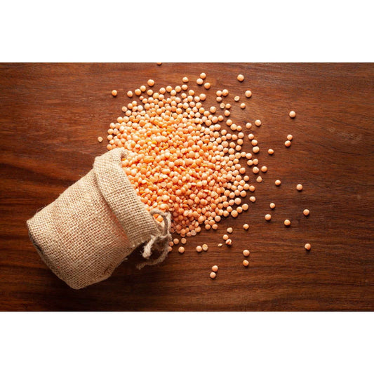 Natural Organic Masoor Dal in a burlap sack, perfect for healthy meals and versatile cooking