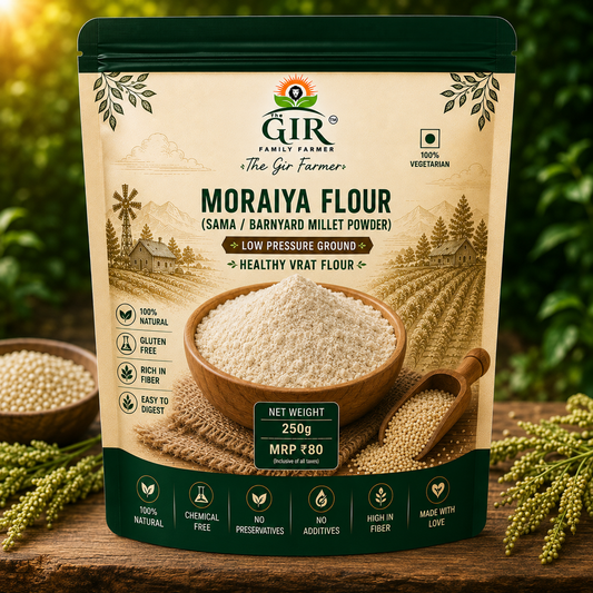 Organic Moraiya Flour in a 250g pack, suitable for healthy vrat meals, with a fine white texture