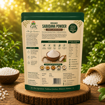 Organic Sabudana Powder in a resealable bag, perfect for traditional recipes and rich in nutrition