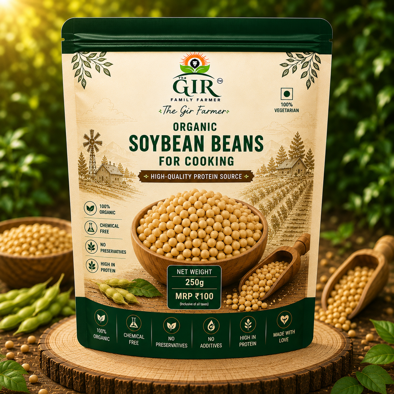 THE GIR FARMER Organic Soybean Beans in a 250g pack, ideal for cooking and high-quality protein source