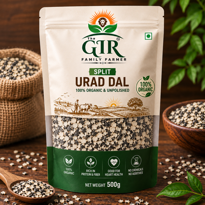The Gir Farmer Organic Urad Dal in 500g pack, rich in protein and great for heart health