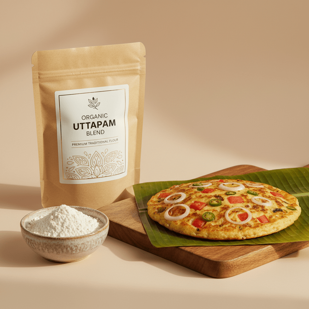Organic Uttapam Flour by THE GIR FARMER with a savory uttapam topped with vegetables