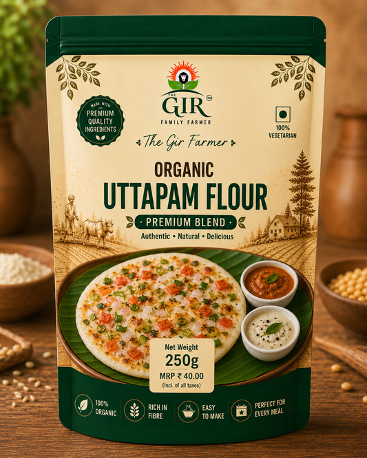 The Gir Farmer Organic Uttapam Flour in a 250g pack for making authentic and delicious uttapam dishes