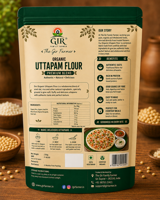 Organic Uttapam Flour from The Gir Farmer, ideal for making delicious and nutritious uttapams