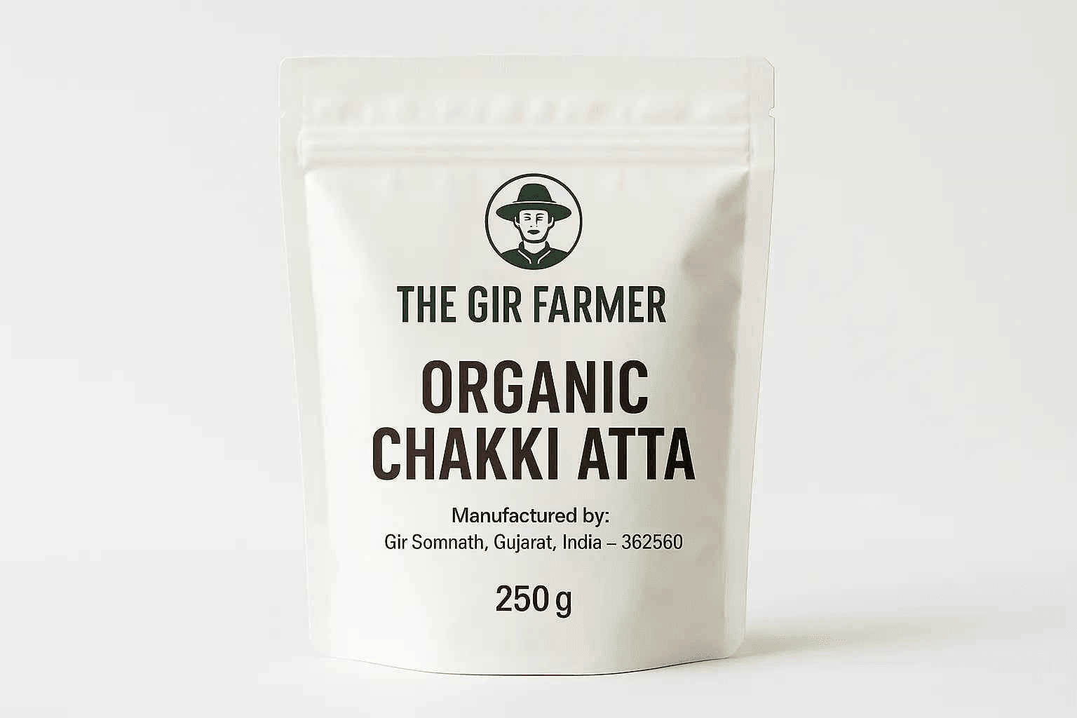 The Gir Farmer Organic Wheat Flour in 250g package, ideal for making fresh bread and Indian flatbreads