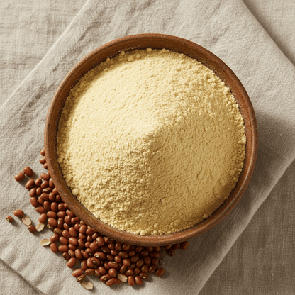 Organic Whole Moth Flour in a brown bowl, ideal for baking and cooking nutritious dishes.
