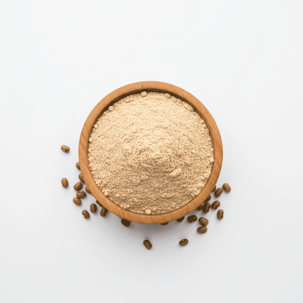 Organic Whole Moth Flour in a wooden bowl with seeds, ideal for baking and cooking