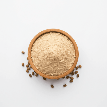 Organic Whole Moth Flour in a wooden bowl with seeds, ideal for baking and cooking