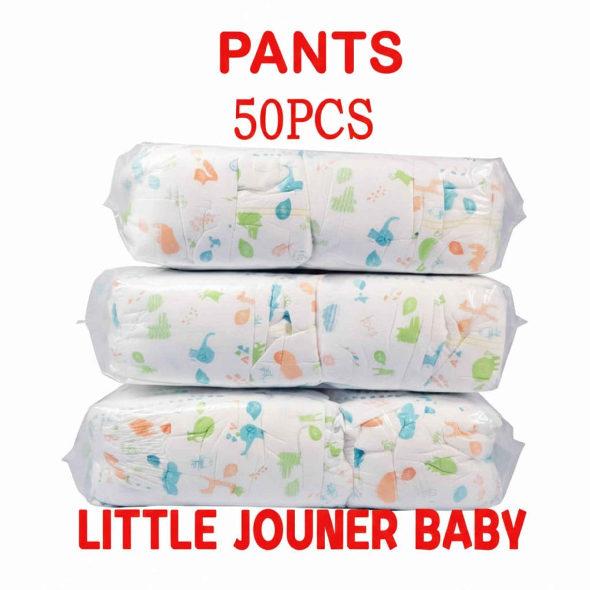 Pack of 50 organic XXL baby diapers in a colorful design for comfortable and eco-friendly baby care