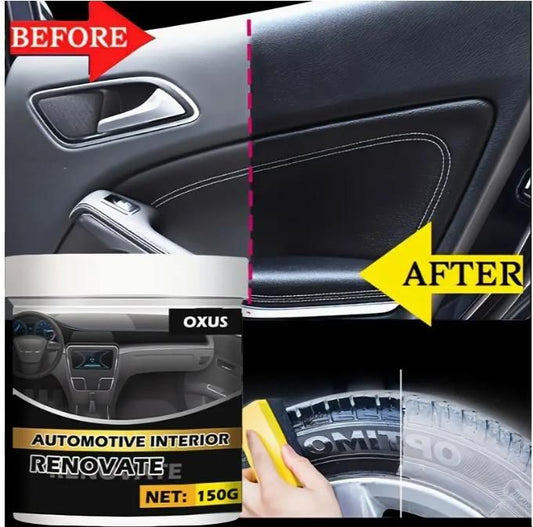 Before and after image comparing results of automotive interior cleaner pack of 2 on car surfaces