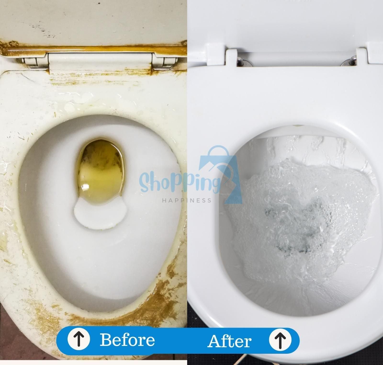 Before and after cleaning of a toilet bowl using antibacterial toilet cleaner 100g by THE GIR FARMER