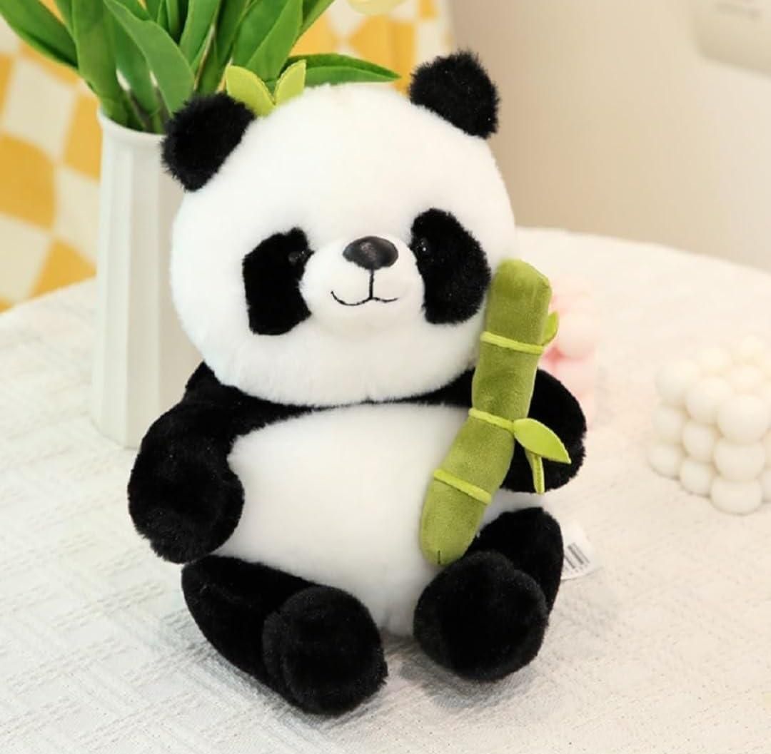 Cute panda plush with bamboo, soft and cuddly, perfect for kids and collectors