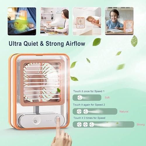 Portable personal cooling fan with water spray for soothing breeze and adjustable speed settings