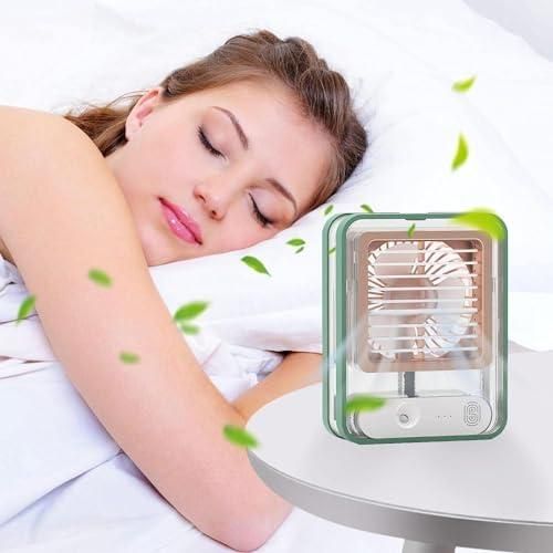 Compact personal cooling fan with water spray for comfortable sleeping and relaxation