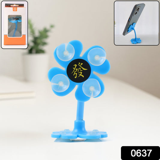 Blue flower-shaped phone holder for car with suction cups for secure mounting