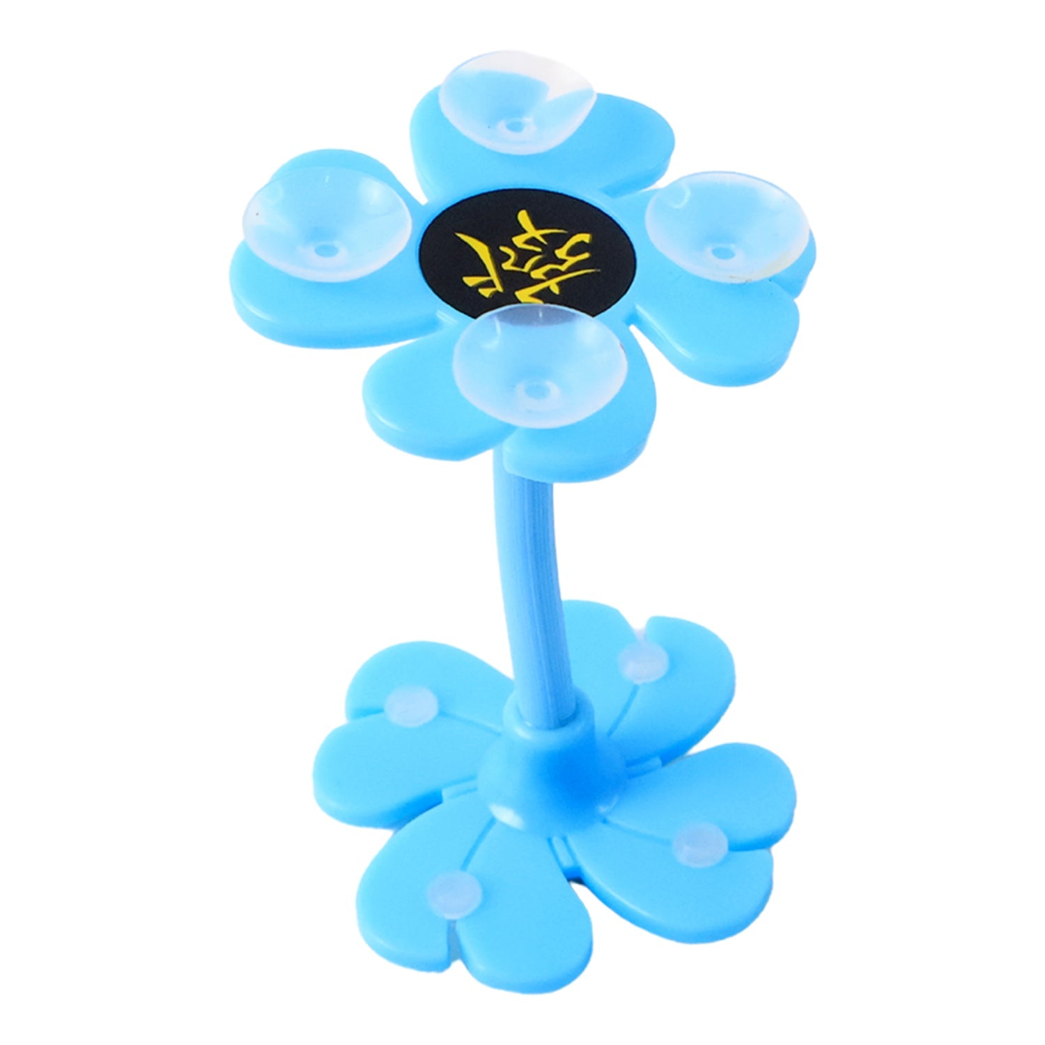 Cute blue flower-shaped phone holder for car with multiple suction cups for secure mounting