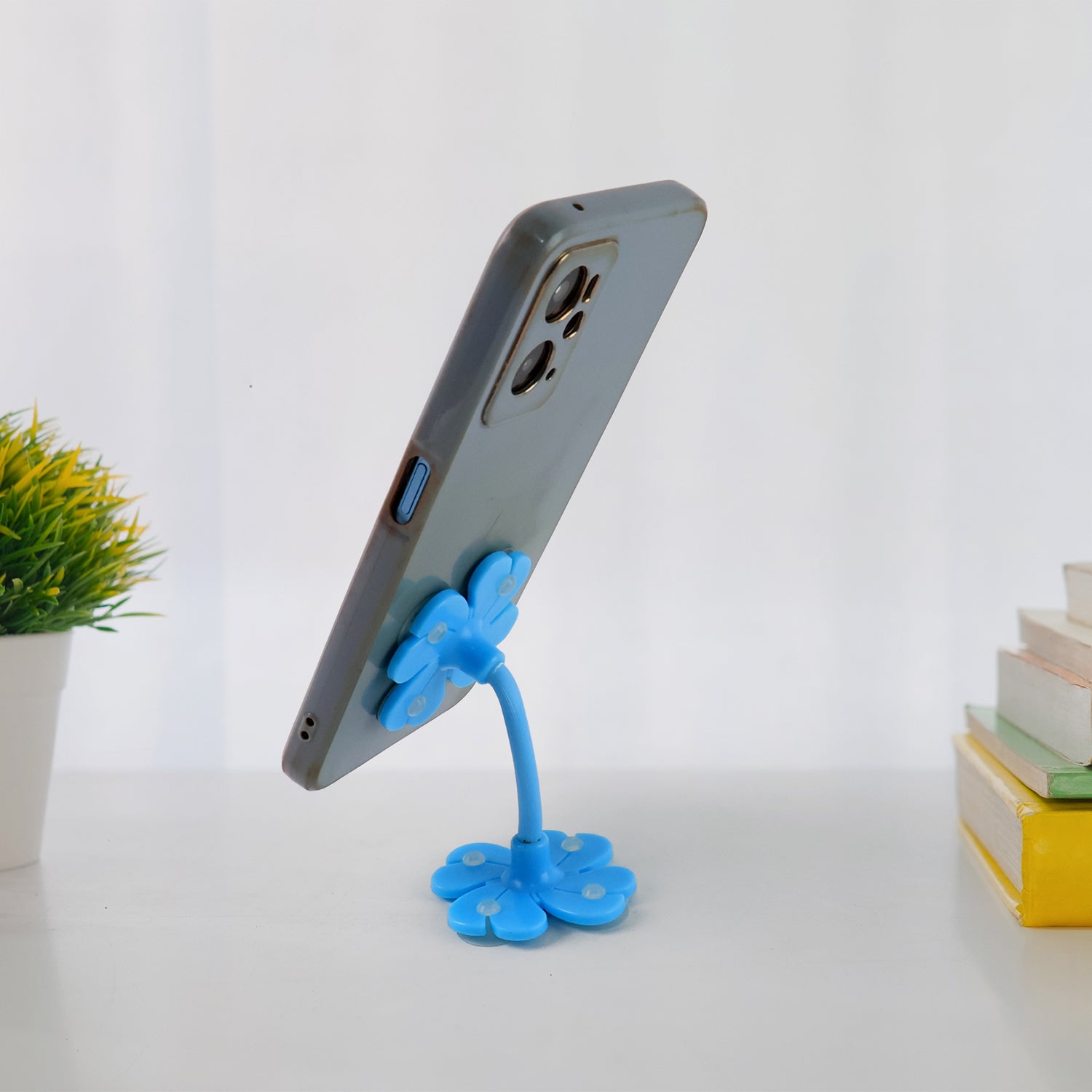 Colorful blue phone holder for car with flexible design for convenient smartphone use