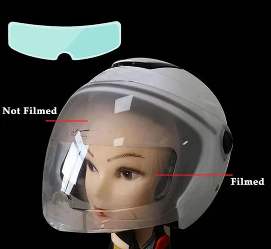 Photochromic helmet film displayed on a motorcycle helmet for enhanced visibility and protection