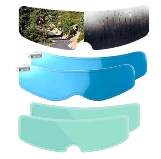 Various photochromic helmet film options in blue and green for adjustable visibility and protection