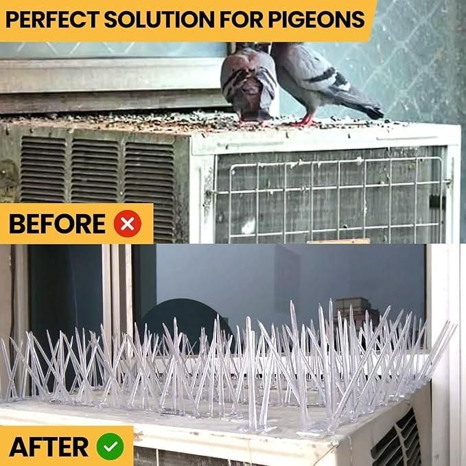Pigeon control spikes set installed on a surface to effectively deter pigeons and prevent nesting