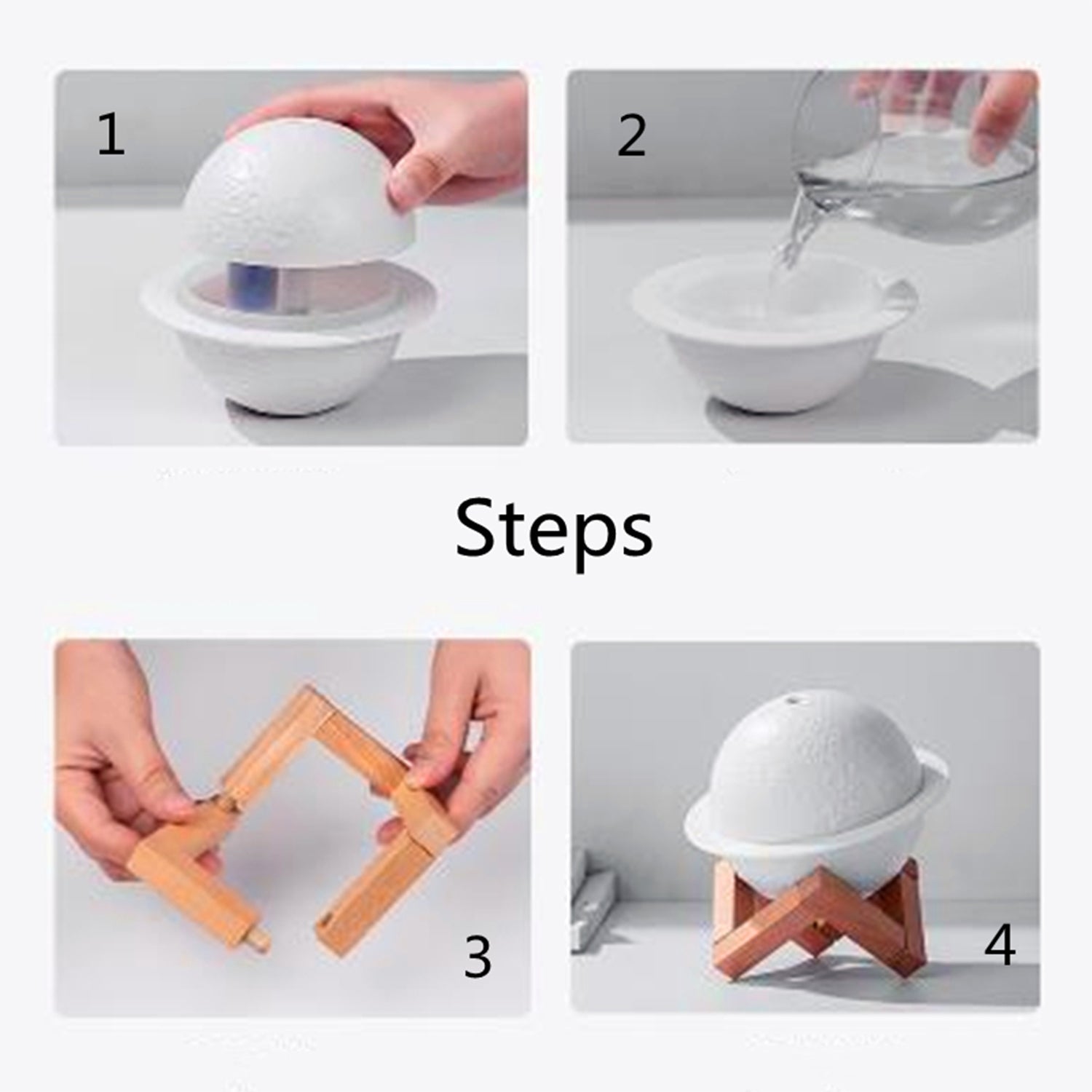 Step-by-step guide for using the Your Brand planet light humidifier with assembly instructions