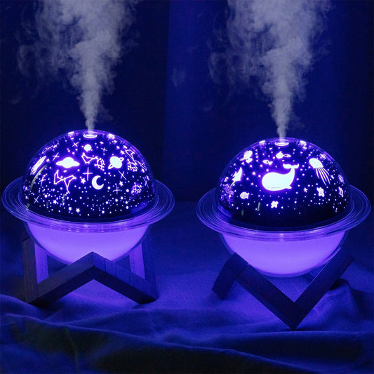 Planet light humidifier projecting stars and whales with soothing mist for a calming atmosphere