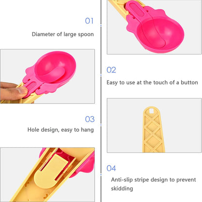 Plastic ice cream scooper set with easy-to-use button and anti-slip design for efficient serving