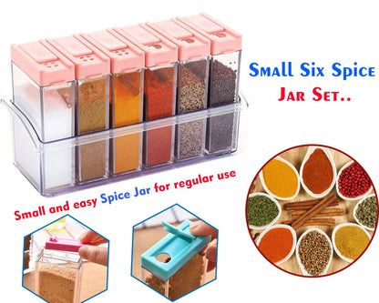 Plastic spice jars set with six small compartments for easy organization of herbs and spices