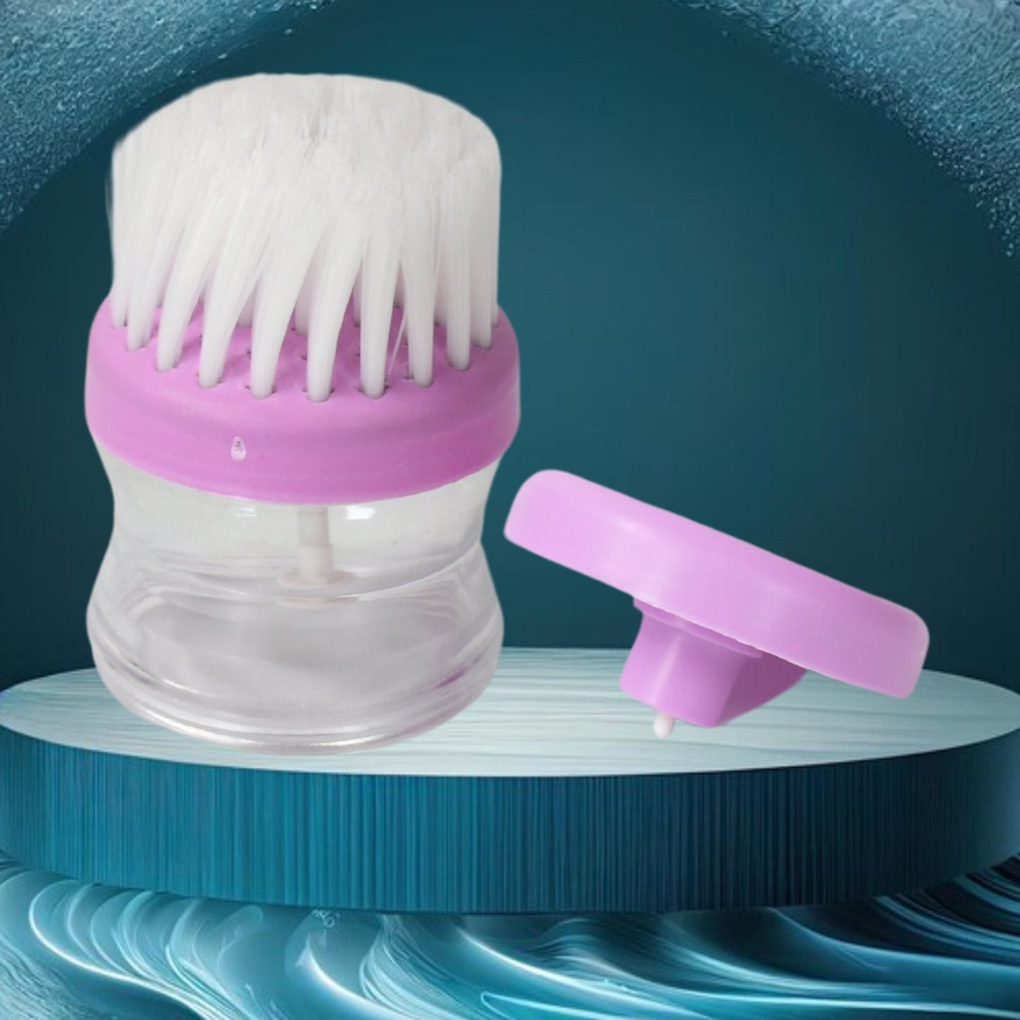 Plastic wash basin brush with soap dispenser featuring ergonomic design for easy cleaning