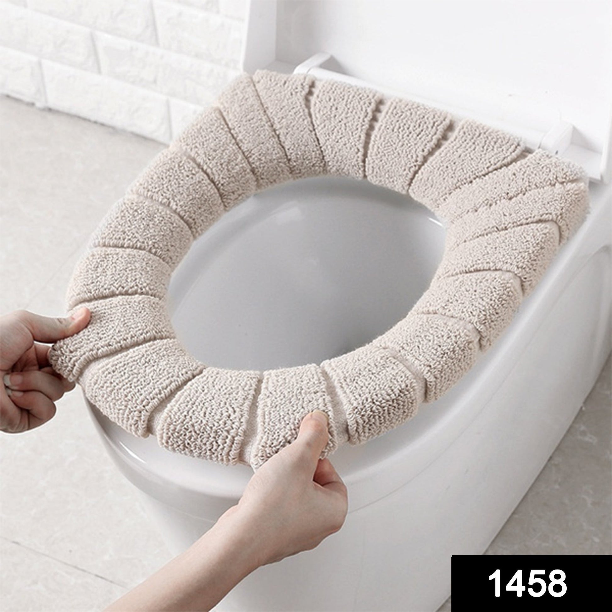Beige plush toilet seat cover designed for comfort and warmth in any bathroom decor