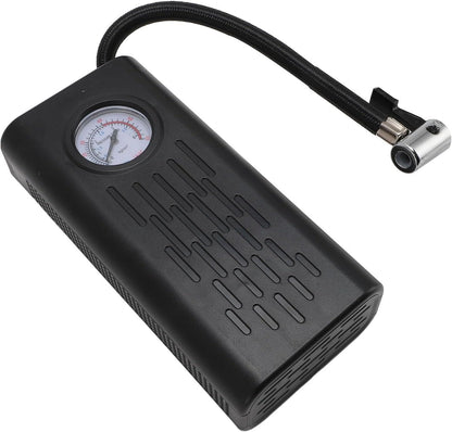 Compact portable air compressor tire inflator with pressure gauge and flexible hose for easy tire inflation