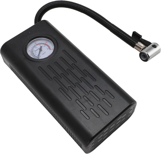 Compact portable air compressor tire inflator with pressure gauge and flexible hose for easy tire inflation