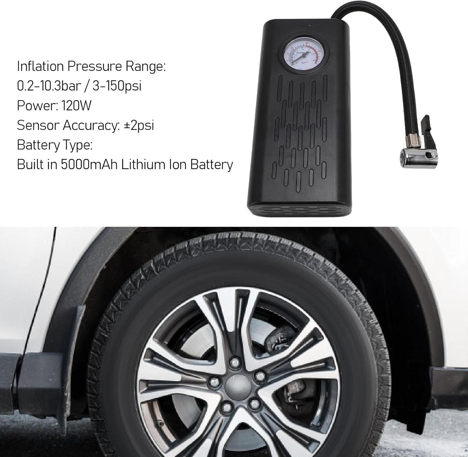 Portable air compressor tire inflator with digital pressure gauge and built-in lithium-ion battery