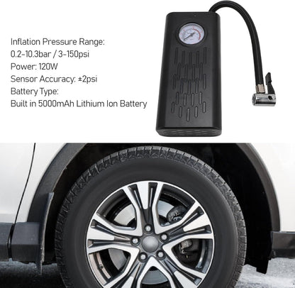 Portable air compressor tire inflator with digital pressure gauge and built-in lithium-ion battery