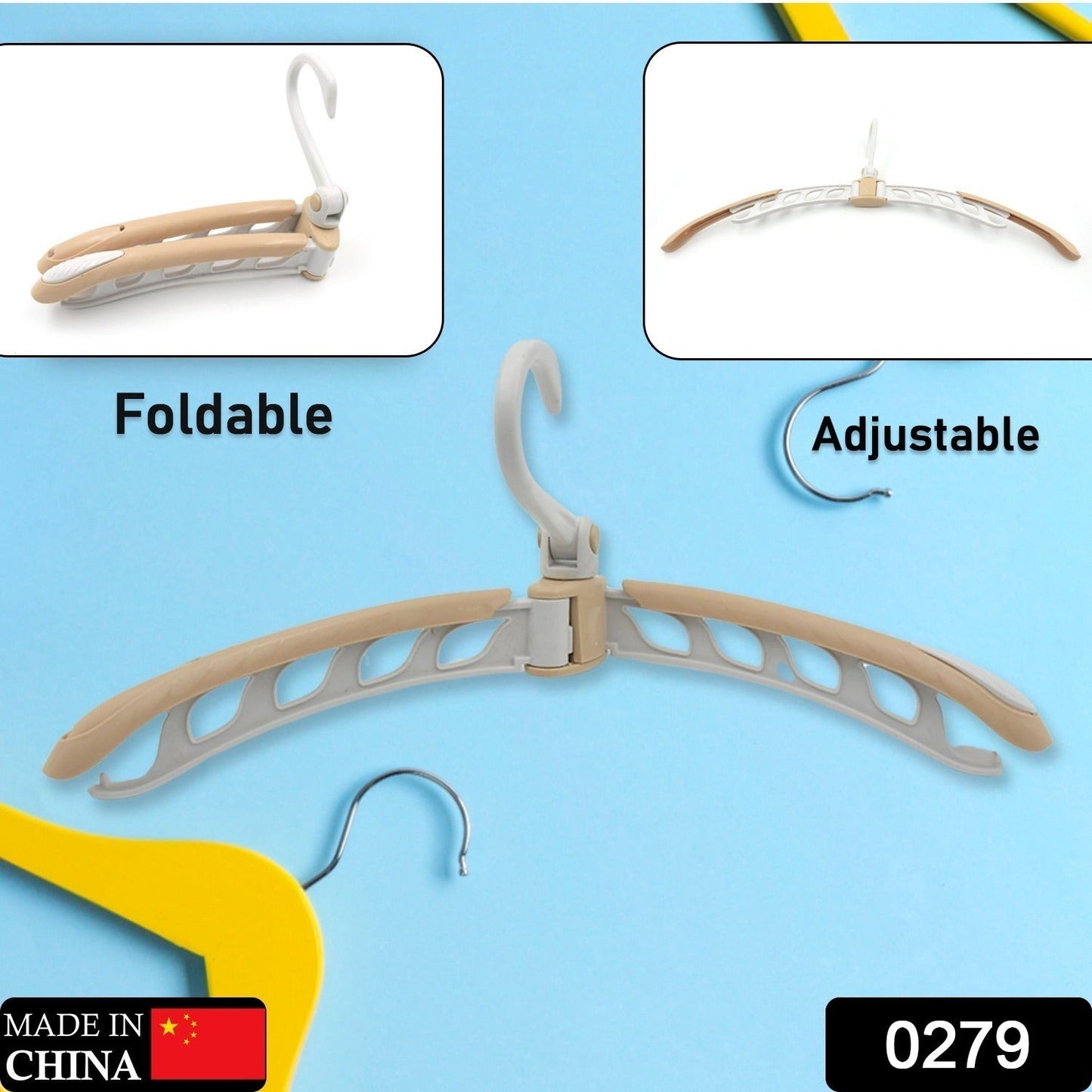 Portable folding clothes hanger with adjustable arms for easy storage and organization