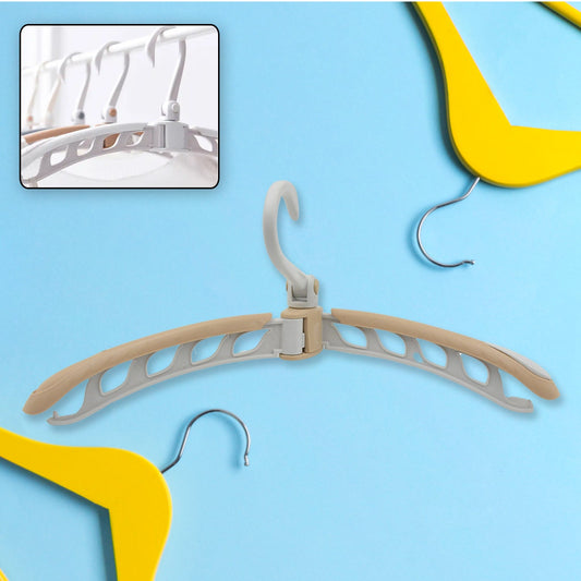 Portable folding clothes hanger in beige color, lightweight and space-saving design for easy storage