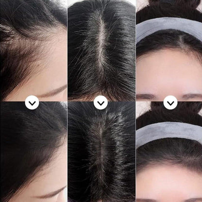 Before and after results using portable hairline black powder for thicker-looking hair roots