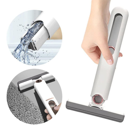 Portable mini mop with water spraying feature for easy cleaning on various surfaces