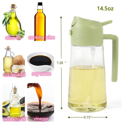 Portable oil sprayer dispenser for various oils and sauces, including olive and avocado oil, with a 14.5oz capacity