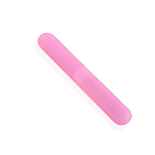 Pink portable toothbrush case designed for travel and easy storage of toothbrushes