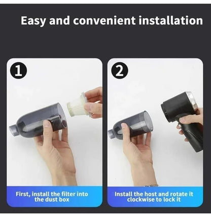 Step-by-step easy and convenient installation of a portable vacuum suction cleaner filter and dust box assembly