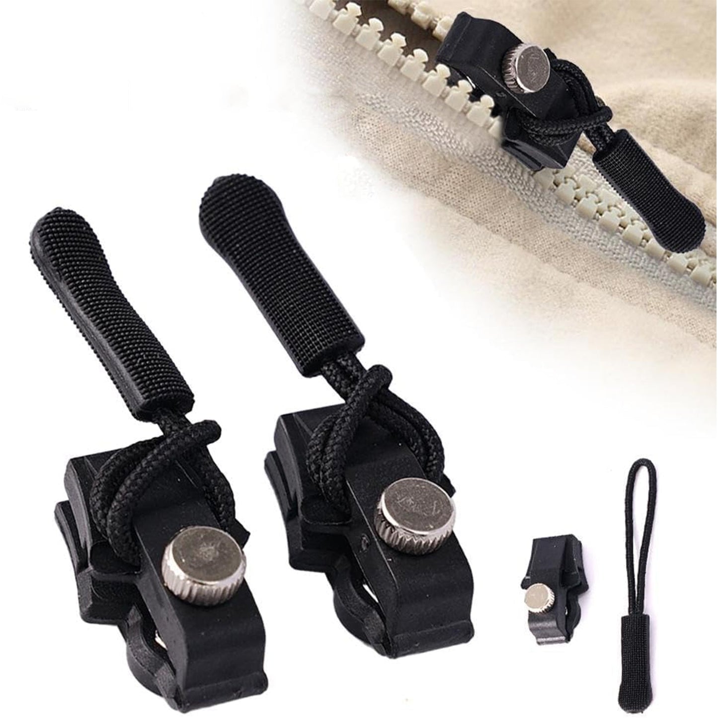 Set of portable zipper slider replacement for easy zipper repairs on jackets and bags