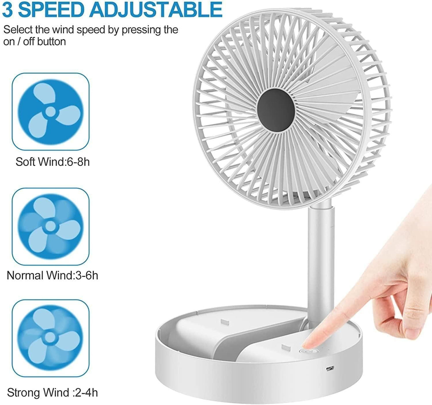 Powerful rechargeable table fan with adjustable speeds for customized cooling at home or office