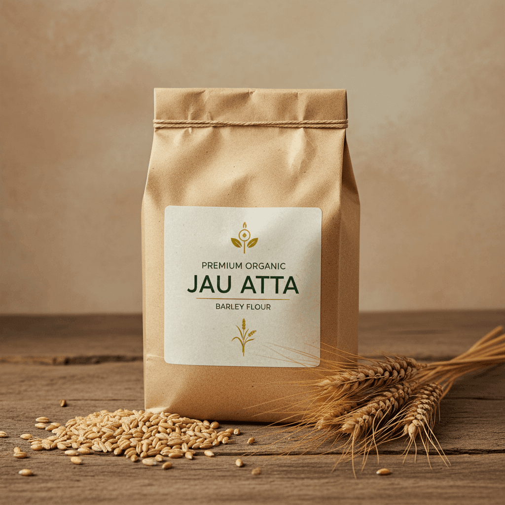 THE GIR FARMER Organic Jau Flour in a kraft paper bag, ideal for healthy baking and cooking