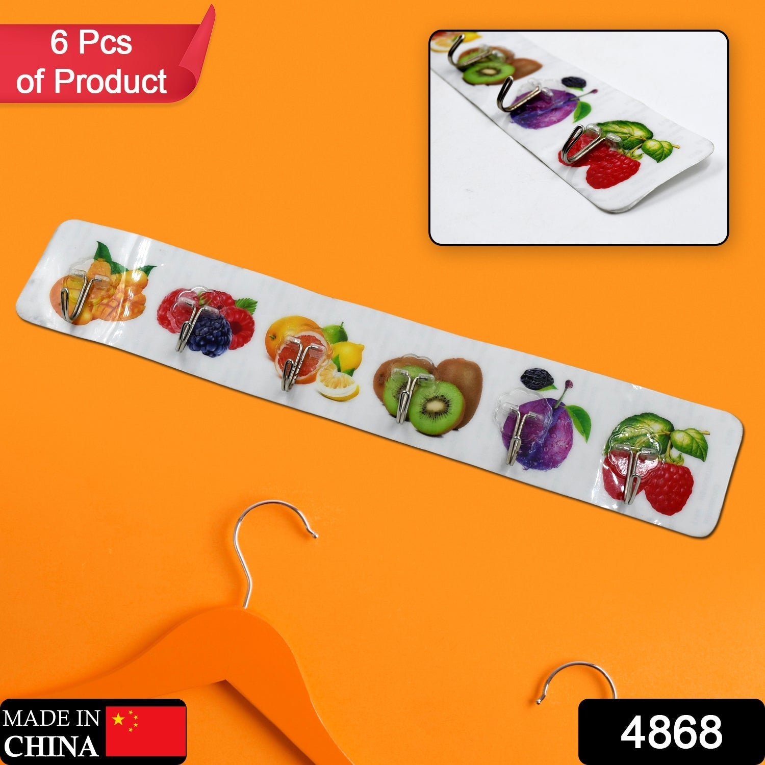 Your Brand premium transparent adhesive wall hooks featuring colorful fruit designs for easy organization