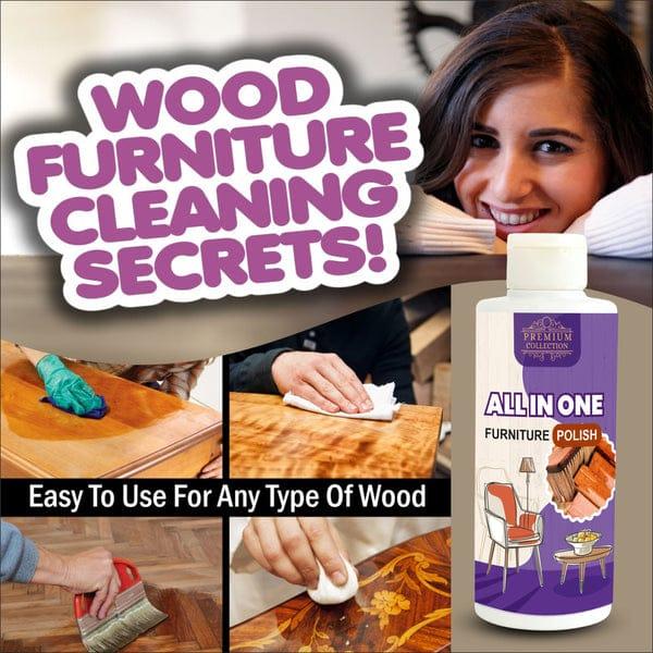 Wood furniture cleaner and polish bottle with cleaning instructions and methods for all types of wood