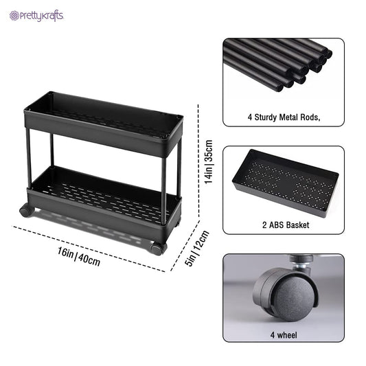 Multipurpose plastic rack with wheels featuring two ABS baskets and sturdy metal rods for versatile storage