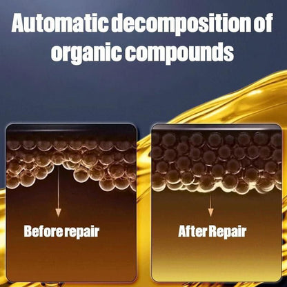 Illustration showing automatic decomposition of organic compounds before and after using carbon removal and repair agent